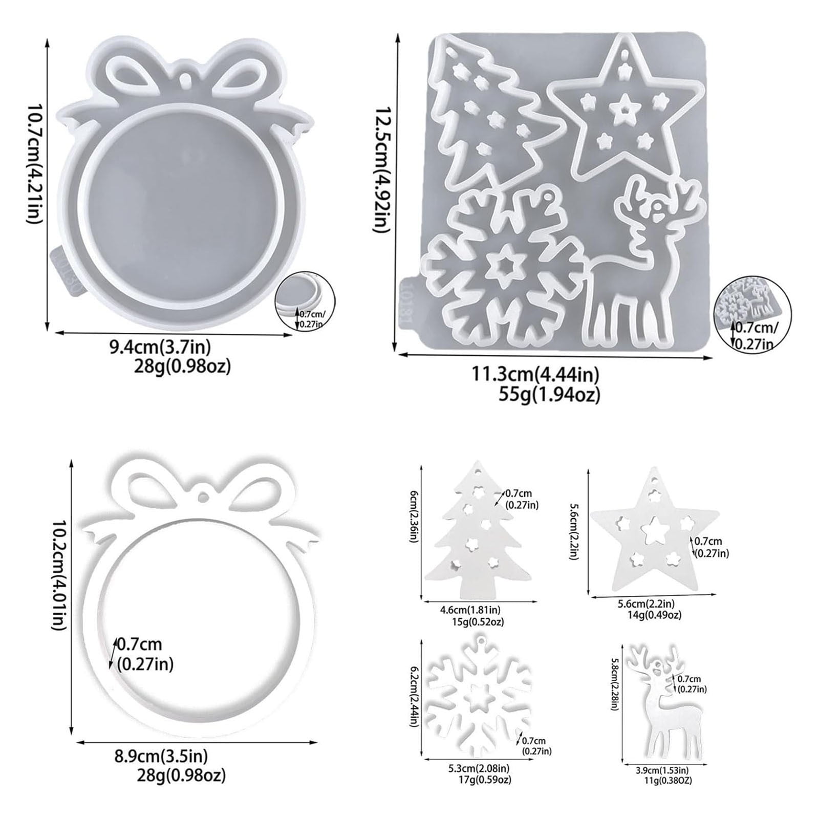 Resin Christmas Ornament Molds Set, Tree, Star, Deer & Snowflake Christmas Molds with Round Frame Mold DIY Friendly Easy Release Silicone Molds for Crafts, Xmas Tree Ornament