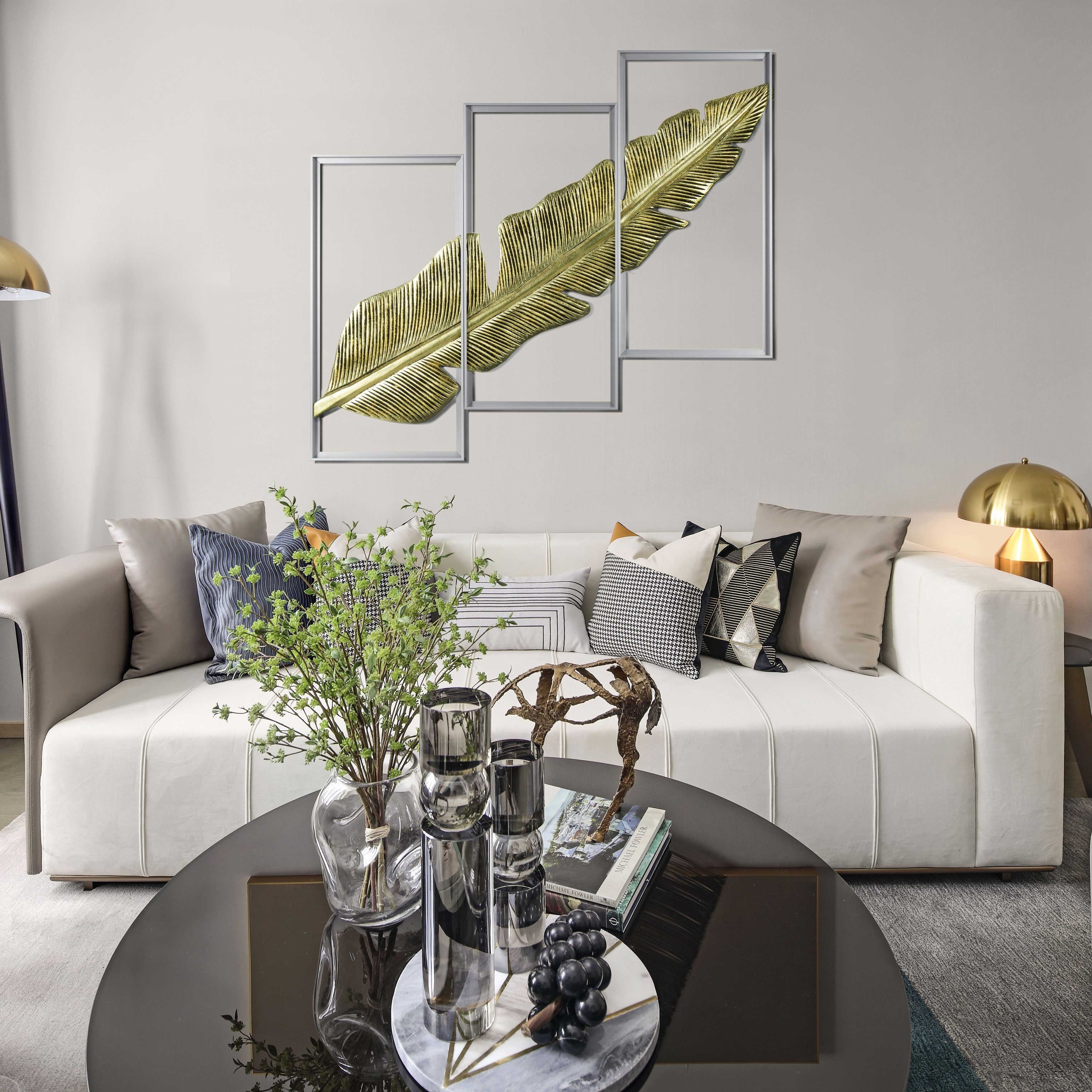 Millionstone HUJI Gold Palm Leaf Shadow Box Wall Decor Set Style A