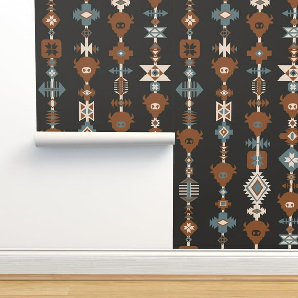 Peel & Stick Wallpaper Swatch - American Tribal Black Cowboy Bull
