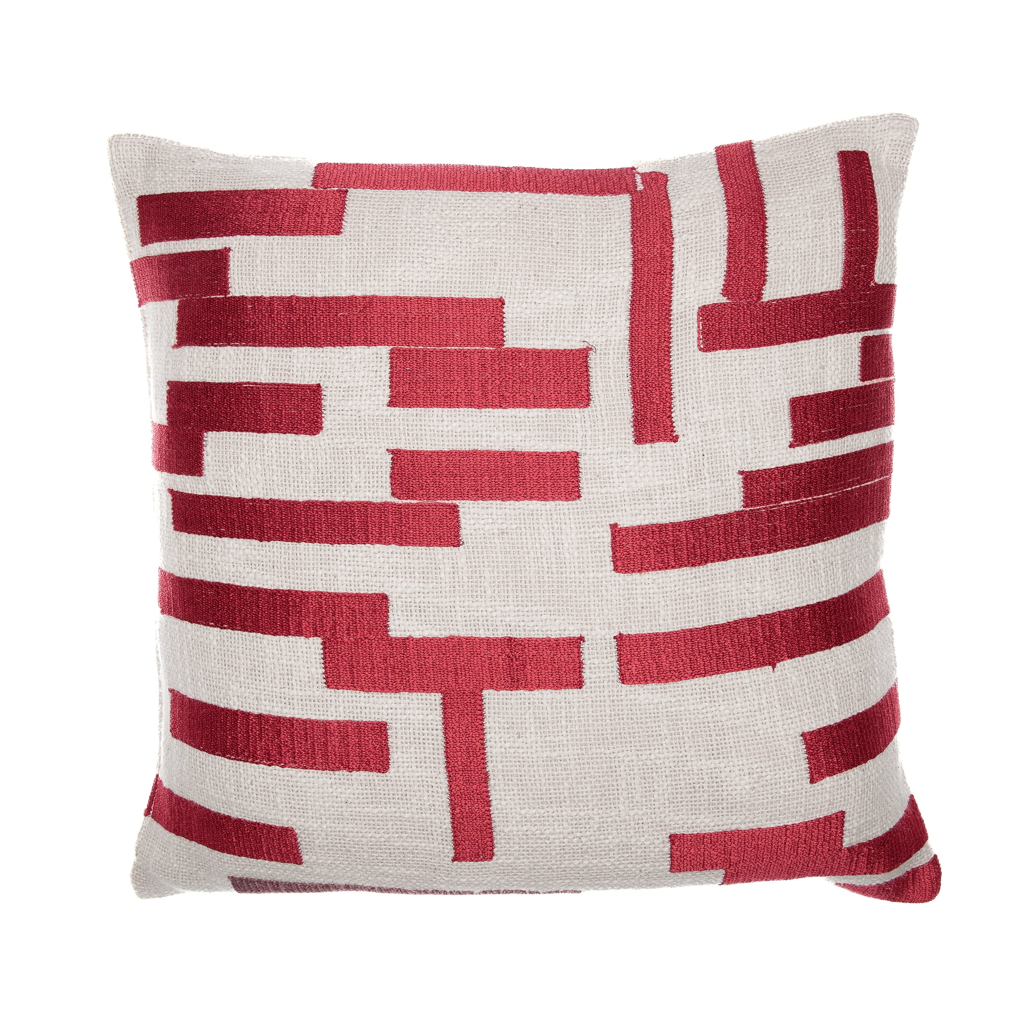 Ox Bay and Stacy Garcia 20" x 20" Red/Ivory Geometric Embroidered Cotton Blend Adult Decorative Feather Filled Pillow