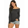 thumbnail image 4 of Women'S Long Sleeve Boat Neck Off Shoulder Blouse Tops Dark Gray L, 4 of 6
