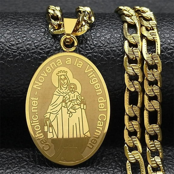 Catholic Virgin Mary Madal Necklace Men Women 14K Yellow Gold Necklaces Jewelry Gift novena a la virgen del carmen