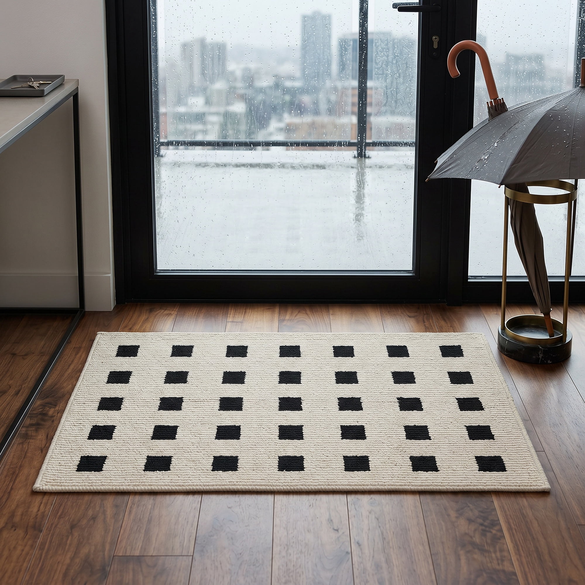 Unique Bargains Geometric Waterproof Non-Slip Entryway Rug Scraper Doormat Beige 32" x 20"