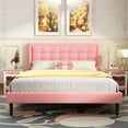 thumbnail image 3 of Unizone Bed Frame Queen Size with Upholstered Headboard, Modern Tufting Style, Pink, 3 of 12