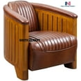 thumbnail image 2 of Luxury Art Deco Genuine Leather Armchair Brown/Light Brown 90 x 71 x H. 71 cm - Solid Wood Armchair Leather - Lounge Armchair - Luxury Art Deco Furniture, 2 of 2