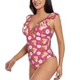 thumbnail image 3 of Yiaed Piggy Sunflower Print Women's Ruffled One Piece Swimsuit V Neck Swimwear Slimming Monokini for Woman-Small, 3 of 8