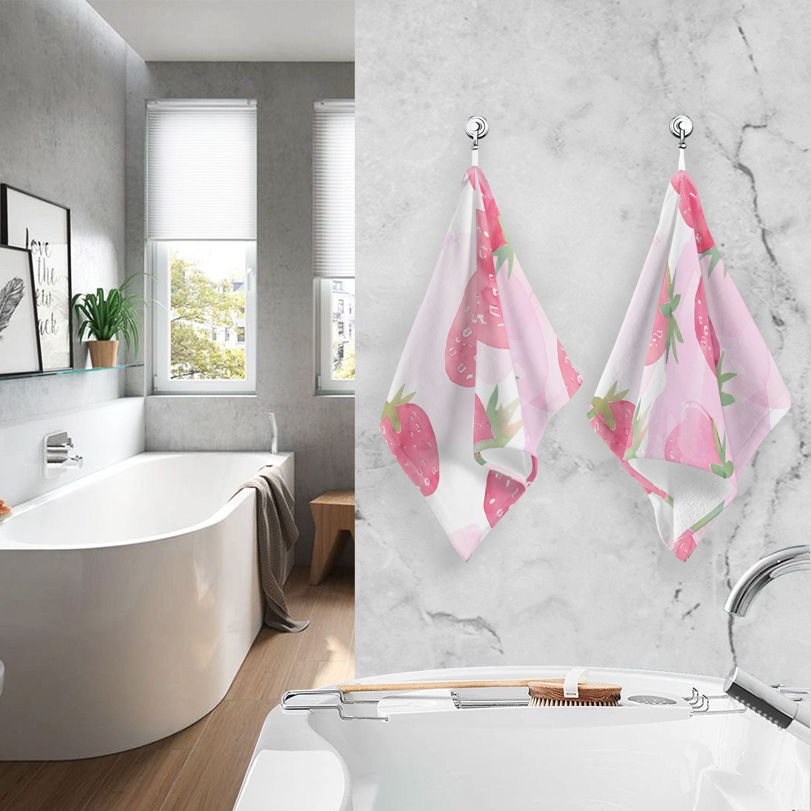 Strawberry Pink Hand Towels Cotton Bath Towels Large Face Towels Absorbent for Bathroom 2 Packs
