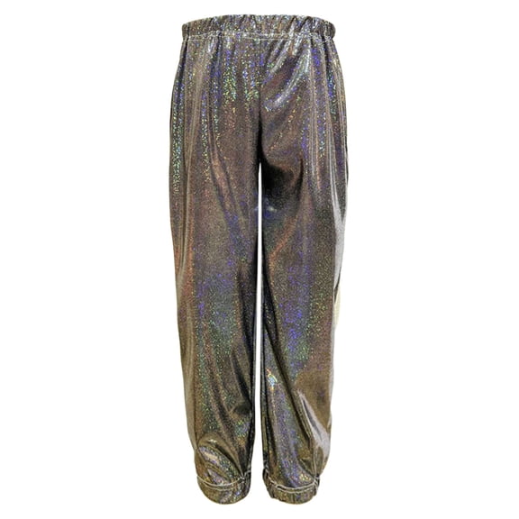 XIAONU Women's Holographic Metallic Joggers Elastic Waist Ruched Trousers Shiny Party Performance Bottoms Black