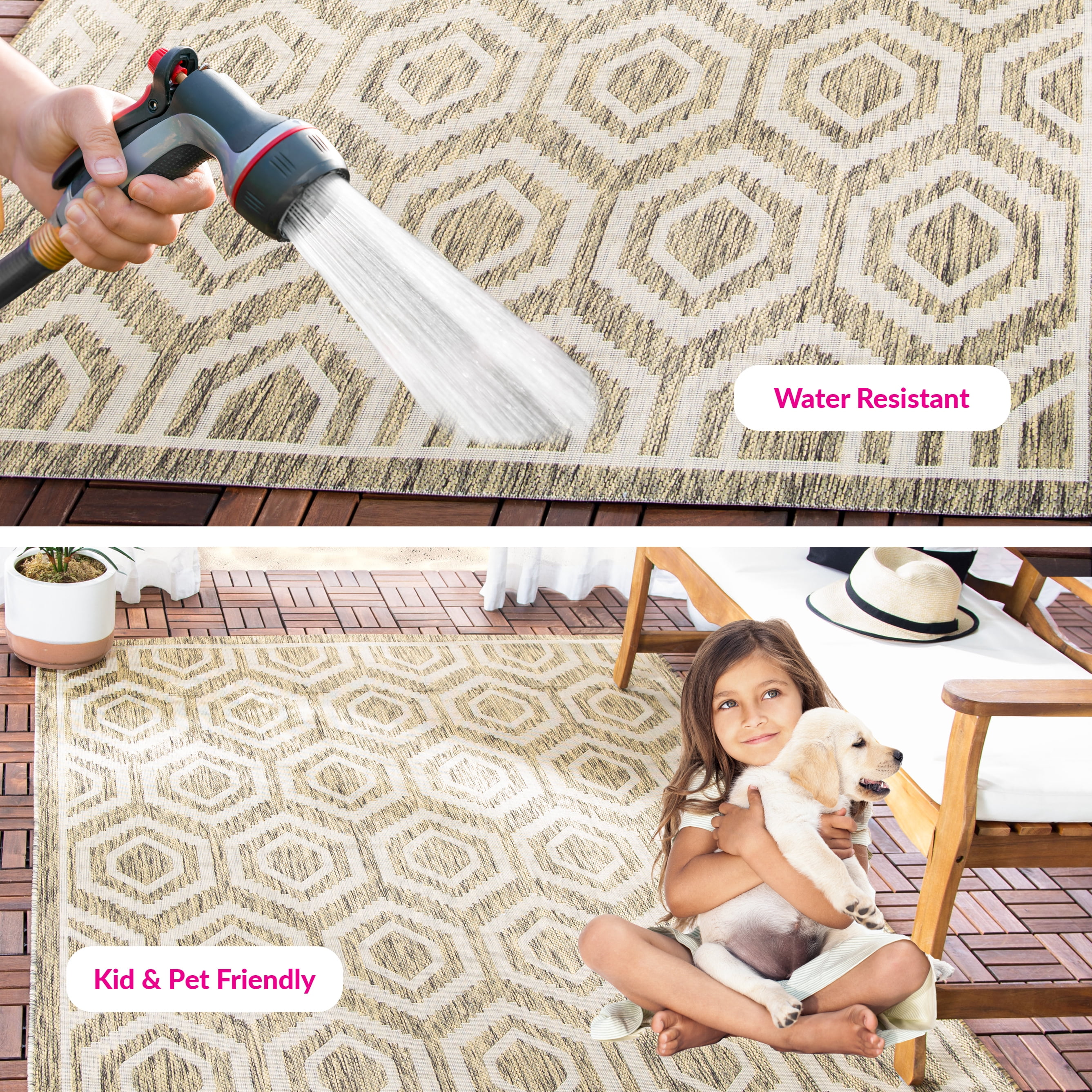 Safavieh Courtyard Amelia Geometric Indoor/Outdoor Area Rug, Brown/Bone, 5'3" x 7'7"