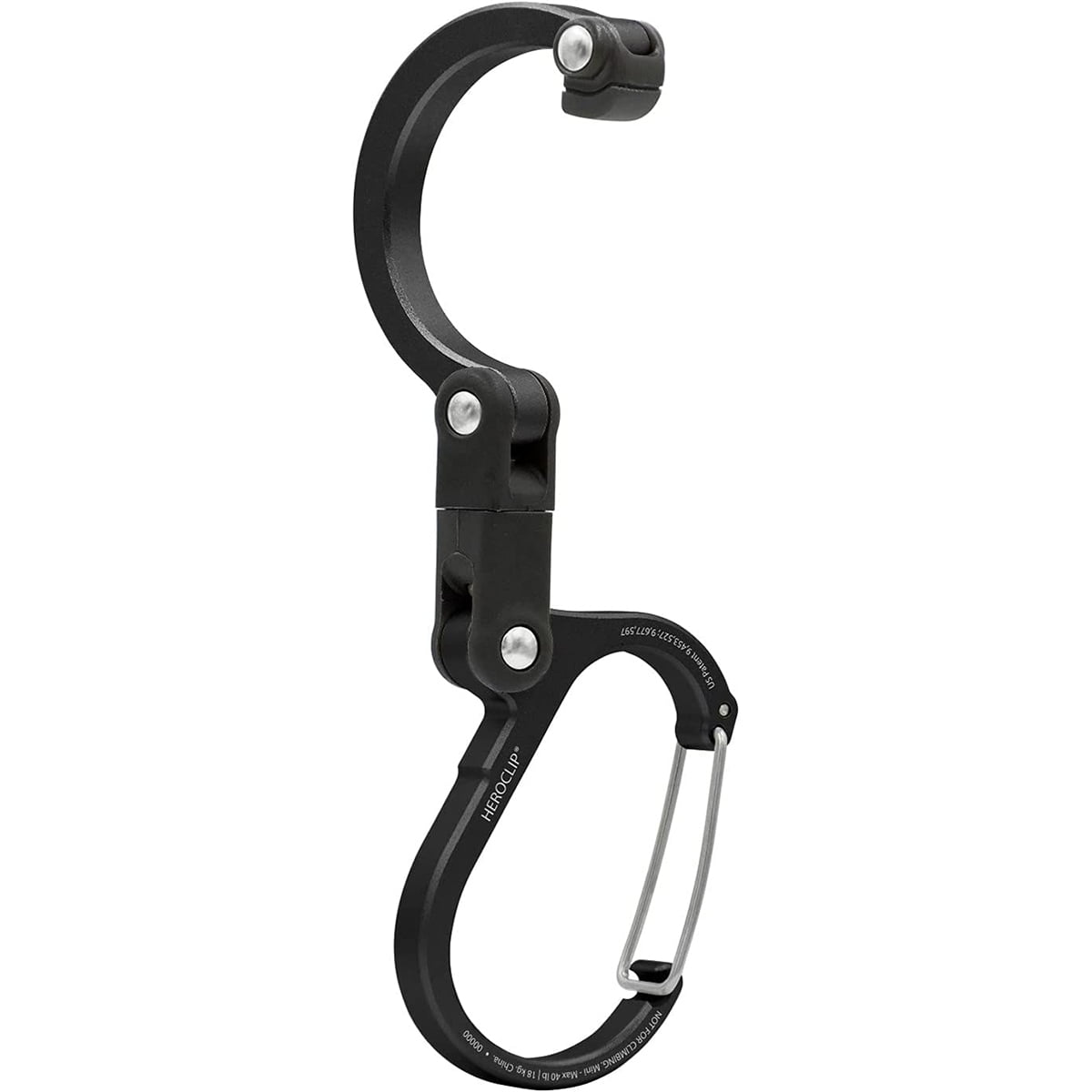 HEROCLIP Carabiner Clip and Hook (Small) for Purse, Stroller, and Backpack, Stealth Black