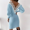 thumbnail image 2 of ChaoHeng Plus Size Dresses Long Sleeve Dresses for Women Women's Sexy Solid Lace V-Neck Backless Long-sleeved Sheath Tight Dress, 2 of 6