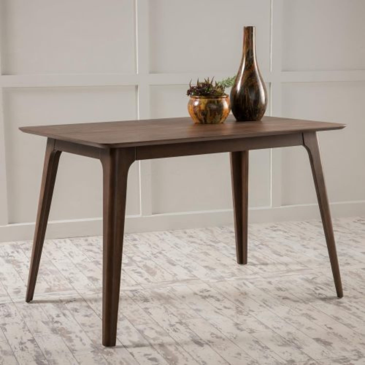 Mid Century Modern Dining Table, 47.2" Wood Kitchen Table with Rubberwood Splayed Legs, Faux Wood Top, Compact Rectangular Dining Table for Apartment, Dining Room & Kitchen, Walnut
