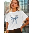thumbnail image 5 of Women's T-Shirt Blue Bow Nothing Is Impossible Short Sleeve Casual Tee Classic Crew Neck T Shirt for Women White, L, 5 of 7