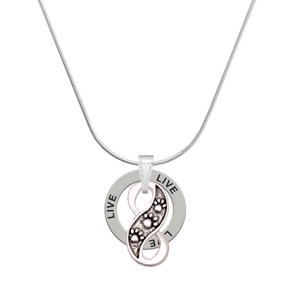 Delight Jewelry Silvertone Paw Prints Infinity Live Ring Charm Necklace, 18"