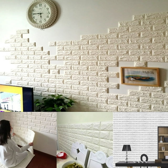 3D Brick Pattern Wall Wallpaper White Brick Self-Adhesive 3D Wall Panels Peel and Stick Wallpaper Bedroom Living Room Wall Sticker Decoration