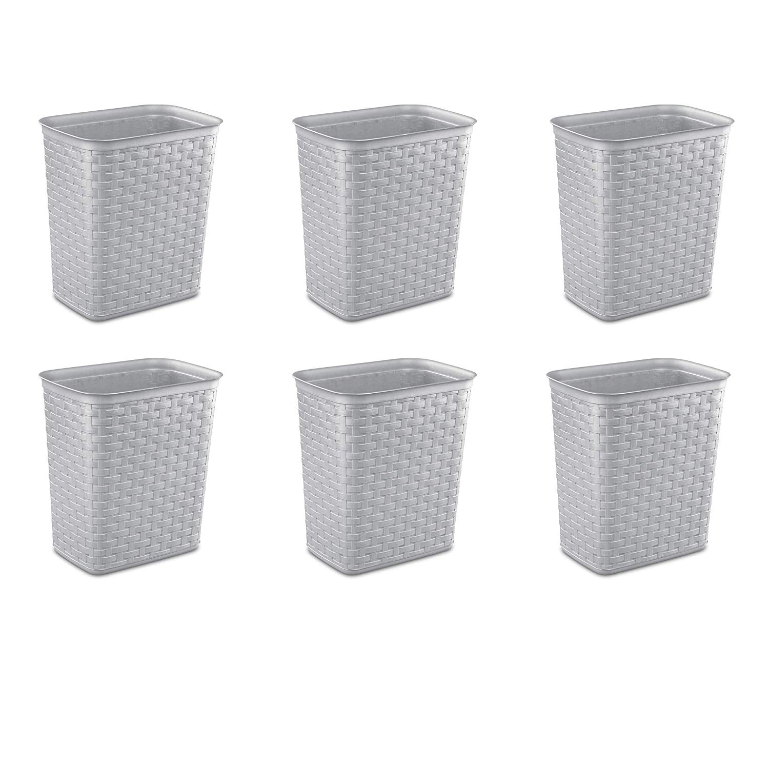 Sterilite 3.4 Gallon/13 Liter Decorative Weave Wastebasket, Cement (6 Pack), Bathroom