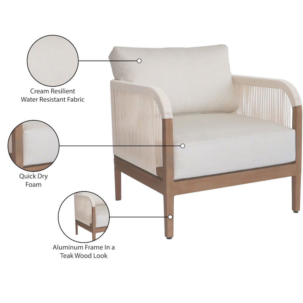 Meridian Furniture Maui Cream Resilient Fabric Outdoor Patio Chair