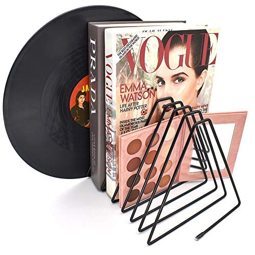 Adjustable 7-Slots Desktop Magazine File Holder, Triangle Metal Wire Record/Book Organizer Rack, File Folder Organizer Sorter, Vinyl/Magazine Storage, Display Rack for Decoration/Office (Black)
