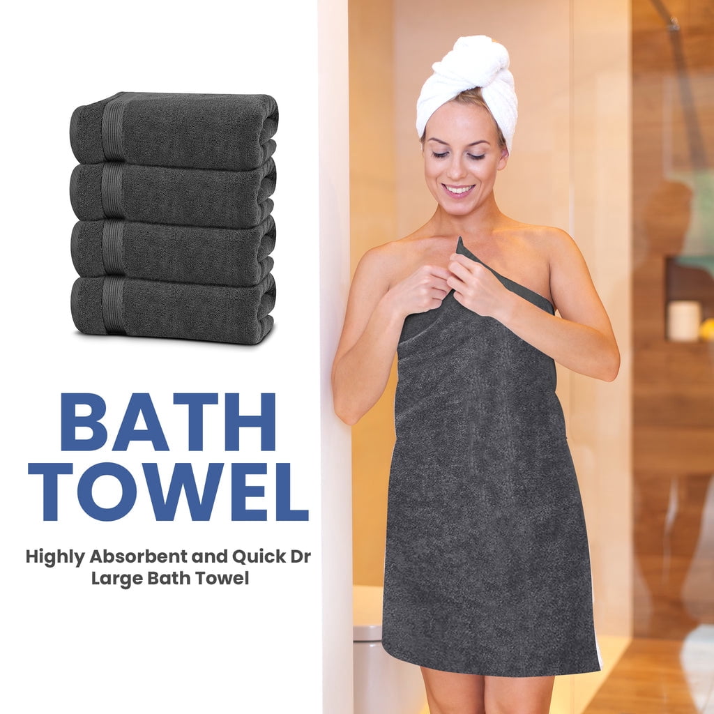 Linteum Textile Supply 4 Piece Towel Set, 28x56 Inch, 100% Cotton Zero Twist Premium Bath Towels Hotel & Spa Quality Quick Dry Fresh & Fluffy Towels, Stone Grey