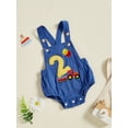 thumbnail image 3 of Suealasg Toddler Baby Boys Girls 1st Birthday Overalls Romper Number Embroidery Sleeveless Square Neck Bodysuit, 3 of 7