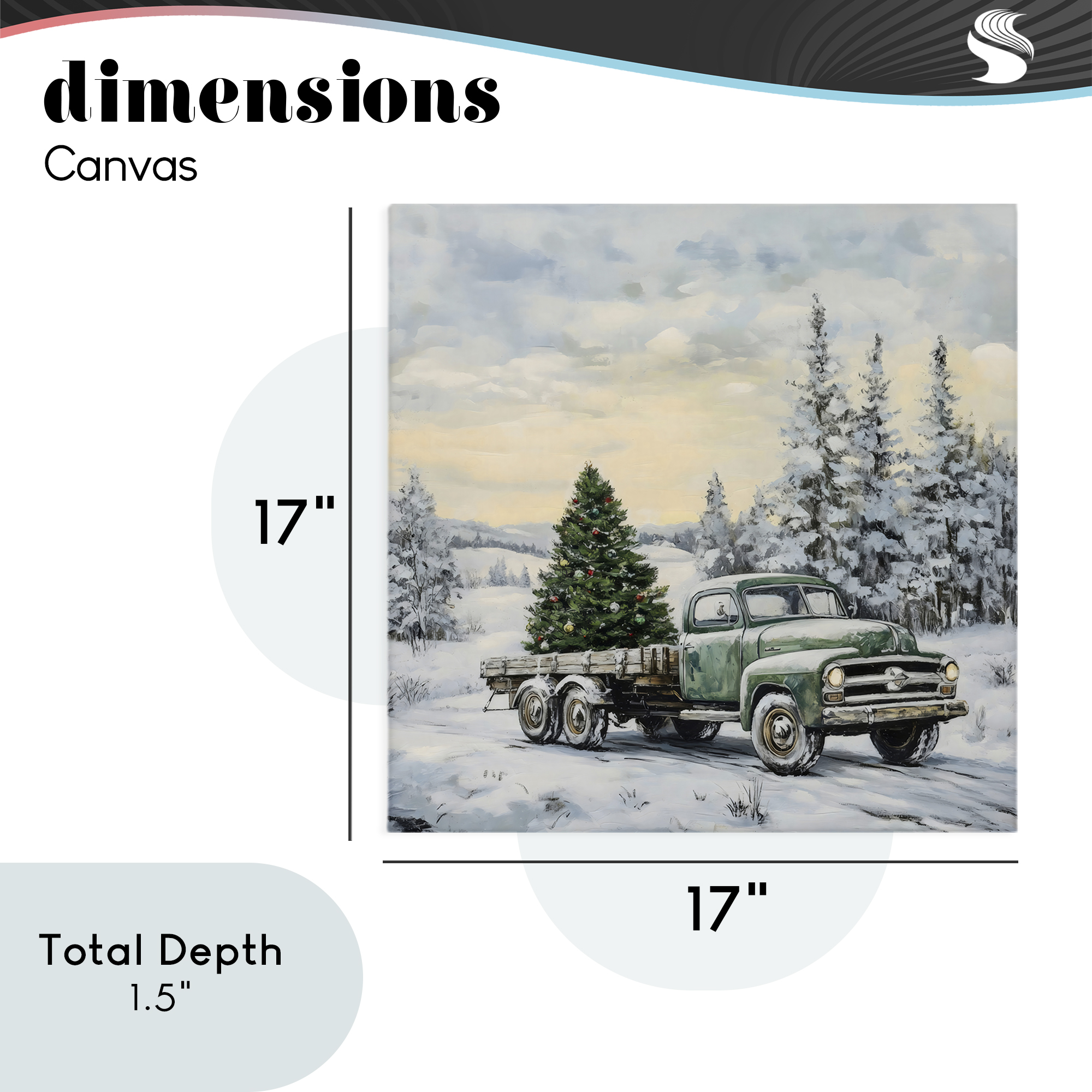 Green Christmas Tree Truck Canvas Wall Art, design by Petal Prints Design