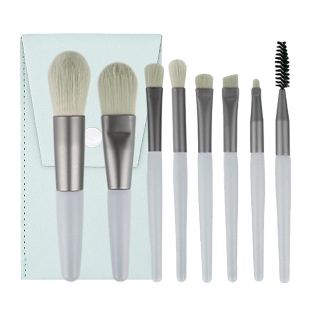Juego de 8 brochas de maquillaje profesionales portátiles para sombras de ojos, kit de brochas cosméticas con bolsa de almacenamiento para mujeres, gris y verde