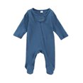 thumbnail image 1 of Faithtur Solid Color Romper, Long Sleeve Round Neck Zip-up Footed Jumpsuit, 1 of 8