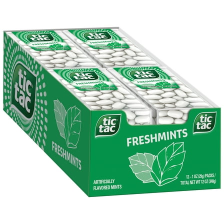 (12 Count) Tic Tac Freshmint Breath Mints, On-The-Go Refreshment, Easter Basket Stuffers, 1 oz