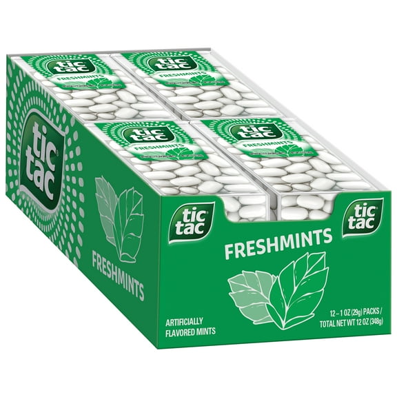(12 Count) Tic Tac Freshmint Breath Mints, On-The-Go Refreshment, Easter Basket Stuffers, 1 oz