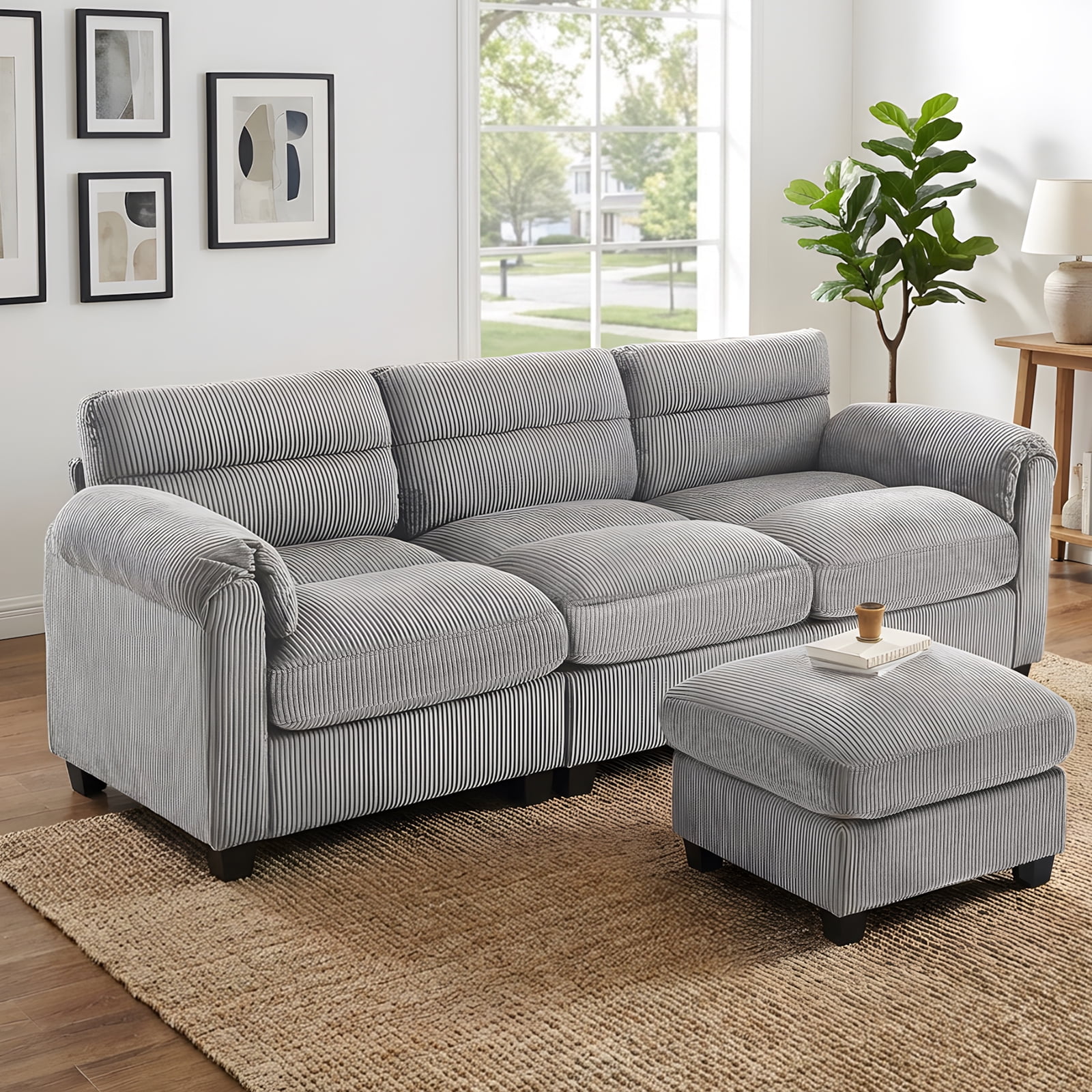 Bonzy Home Modular Sectional Sofa With Ottoman, Ultra‑Comfort Seating – Configurable for Living Room & Family Room; Gray