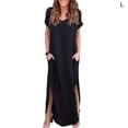 thumbnail image 1 of Sonducket Vestido de mujer con cuello en V Abertura Vestido largo Chica Ropa de manga corta Vestidos negro L, 1 of 4