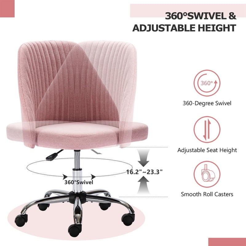 TINKLE WELL Modern Office Desk Chair, Rolling Vanity Swivel Task Chair with Wheels, Stylish Comfortable Armless Backrest for Home, Bedroom, Office, Study, Pink