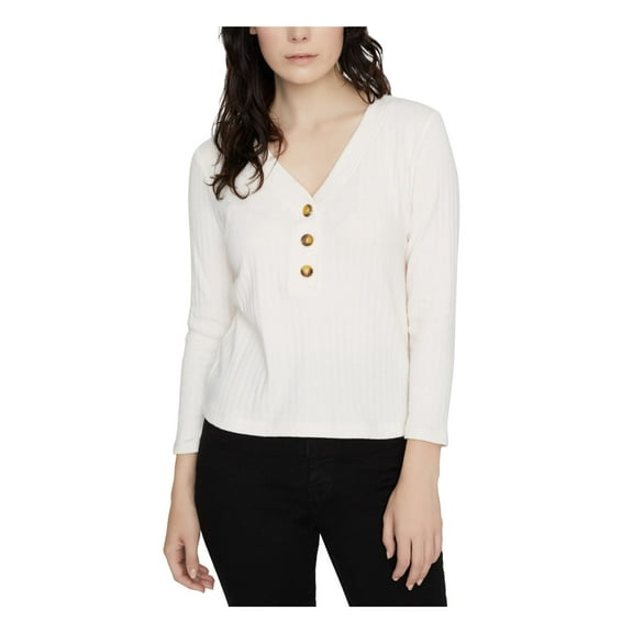 SANCTUARY Womens Ivory Pinstripe 3/4 Sleeve With Buttons Sweater XS