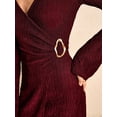 thumbnail image 4 of Elegant Burgundy Textured Wrap Bodycon Mini Dress for Women Long Sleeve V-Neck Gold Buckle Detail Party Dress Stretch Wrinkle Resistant Fabric for Date Nights Weddings and Formal Events, 4 of 4