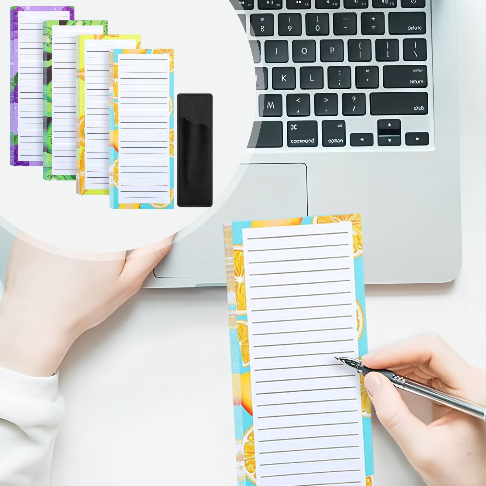 CMrtew 4 Pack Magnetic Note Pad for Fridge with Pen Holder, Totally 200 Sheets Grocery List Magnet Pad for Refrigerator Magnetic Shopping List Pad（Floral）