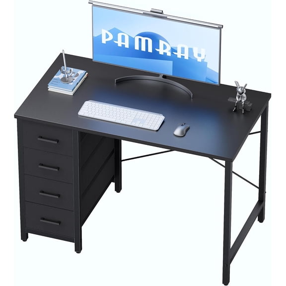 Pamray 32 Inch Computer Desk with 4 Drawers Small Office Desk for Home Bedroom Study Writing Simple Modern Computer Table Black