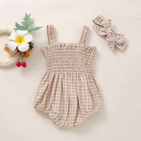 

Baby Girls Bodysuits Suspender Bodysuit Romper Sleeveless Floral Prints Romper Multicolor Ha Clothes Bow Headwear