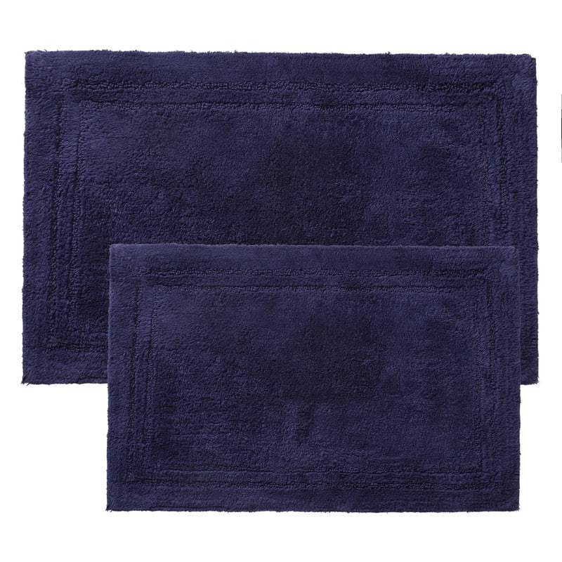Superior Non-Slip Washable Bath Rug Set, 20" x 30", 24" x 36", Navy Blue