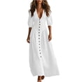 thumbnail image 2 of YuXingFu Sundresses for Women Maxi Short Sleeve Plus Size Womens Dress V-Neck for Wedding Long Casual Summer White S, 2 of 8