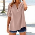 thumbnail image 3 of Dvprdro Womens Summer Cotton Linen Tops Casual V Neck Short Sleeve Button T-Shirt Loose Tunic Blouse for Women, 3 of 5
