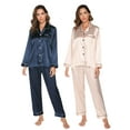 thumbnail image 5 of Womens Satin Pajama Sets Long Sleeve Silk Pajamas for Women Soft Button Down Pajama Set Women Satin Sleepwear Set with Long Pant Silk Loungewear for Women, S-XXL, 2 Pack, 5 of 9