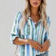 thumbnail image 2 of Camisa de rayas verticales Blusas de rayas de fibra de poliéster transpirables de manga larga con solapa a rayas para mujer para uso diario Verde M, 2 of 5
