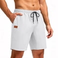 thumbnail image 2 of hoksml Men's Drawstring Elastic Waist Casual Shorts, Leather Patch Detail Relaxed Fit Walking Shorts for Summer Daily Vacation Wear, 2 of 8
