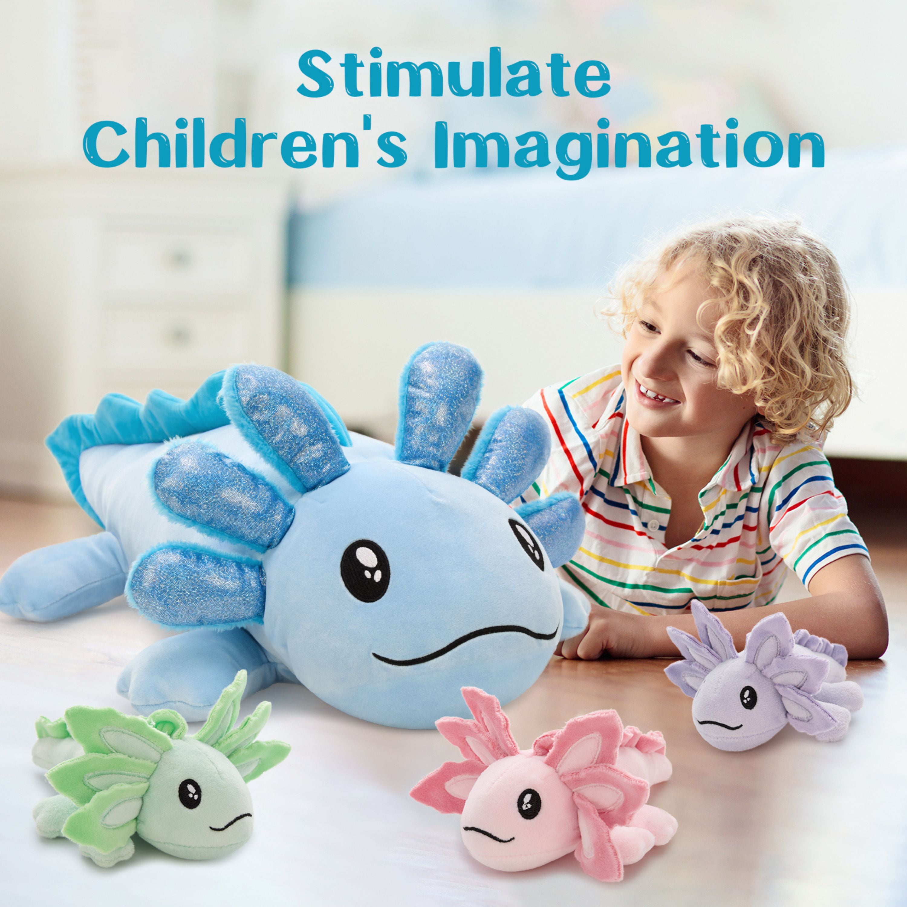 Tezituor 4Pcs Axolotl Stuffed Animal 32" Giant Axolotl Plush with 3 Babies Plush Toy