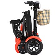 Bangeran Long Range Electric Medical Scooter 25 MILES, Powerful Li-on Battery Large Seat, Foldable Portable - Matte Red