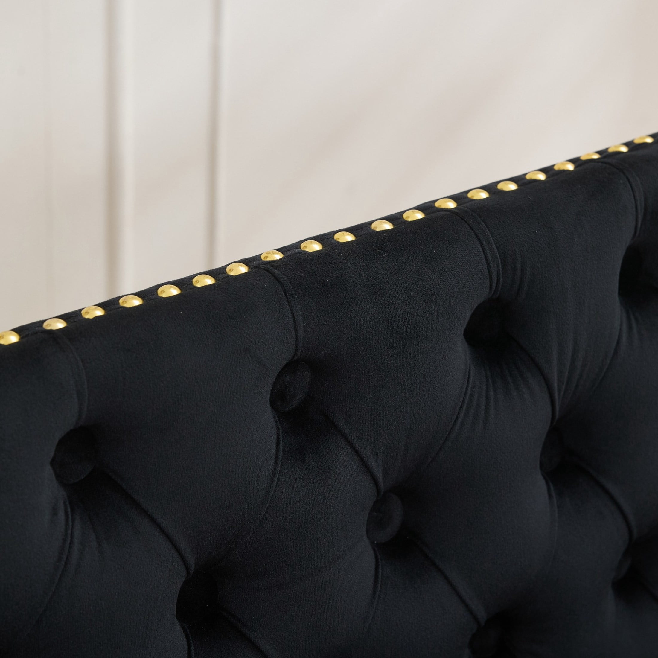 Noble House 2-Seat Velvet Dining Bench, Tufted Wingback Upholstery, Steel Legs, Black + Gold