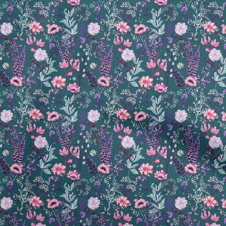 oneOone Velvet Teal Blue Fabric Florals Sewing Fabric By The Yard Printed Diy Clothing Sewing Supplies 58 Inch Wide-P0