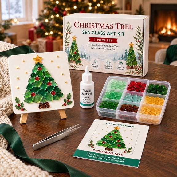 Sea Glass Christmas Tree Kit, DIY Mosaic Art Kit, Christmas Crafts for Adults