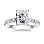 AnuClub 3 Carat Radiant Cut Moissanite Engagement Ring for Women,D color VVS1 18K White Gold Plated S925 Silver Promise Ring