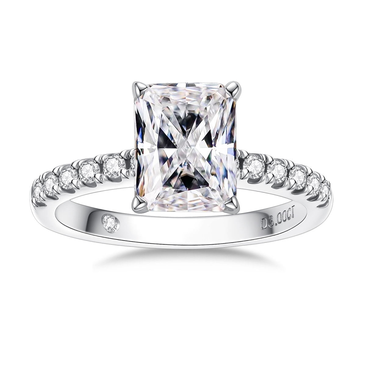 AnuClub 3 Carat Radiant Cut Moissanite Engagement Ring for Women,D color VVS1 18K White Gold Plated S925 Silver Promise Ring